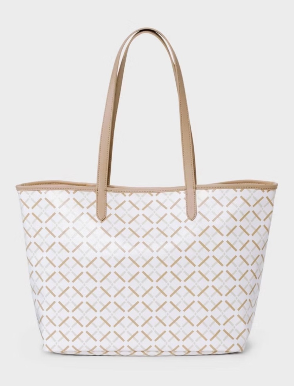 White & Tan Geometric Tote Bag